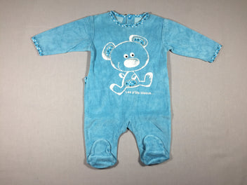 Pyjama velours bleu - ours - Les p'tits bisous...