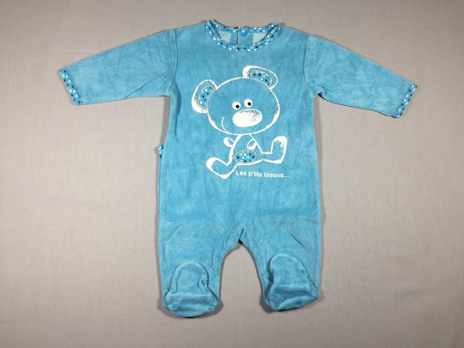 Pyjama velours bleu - ours - Les p'tits bisous..., moins cher chez Petit Kiwi