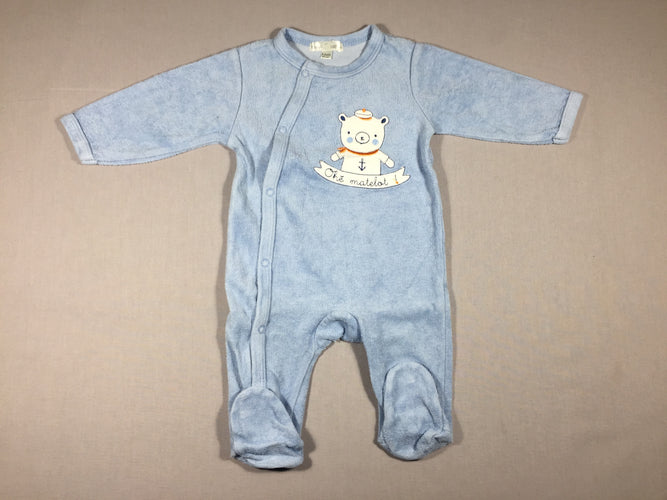 Pyjama velours bleu clair - ours matelot, moins cher chez Petit Kiwi