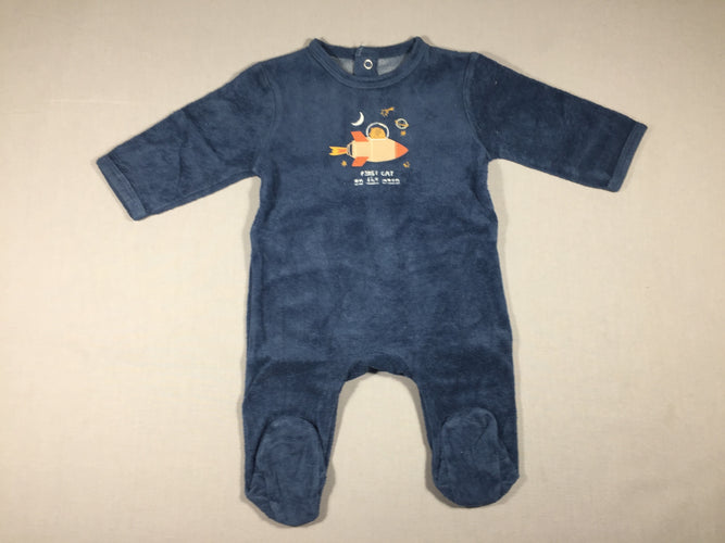 Pyjama velours bleu marine fusée, moins cher chez Petit Kiwi