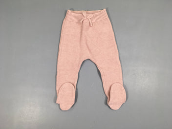 Pantalon à pieds mailles rose pâles noeud décoratif taille 100%Coton