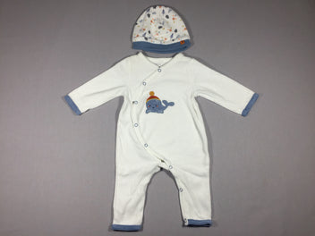 Pyjama velours blanc baleine + bonnet