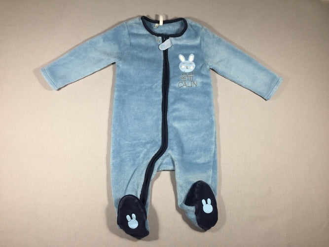 Pyjama velours zippé bleu - lapin, moins cher chez Petit Kiwi