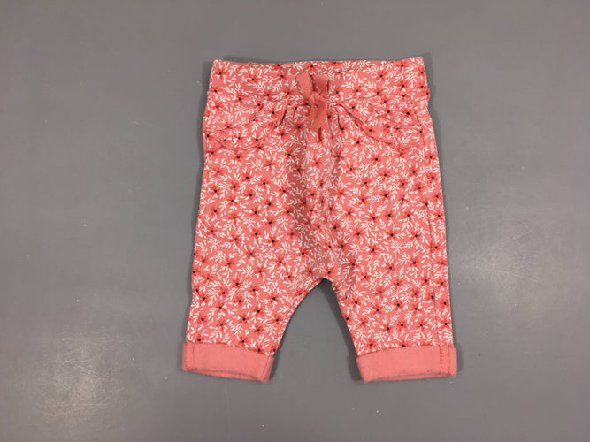 Pantalon molleton à revers rose feuillage blanc noeud, moins cher chez Petit Kiwi