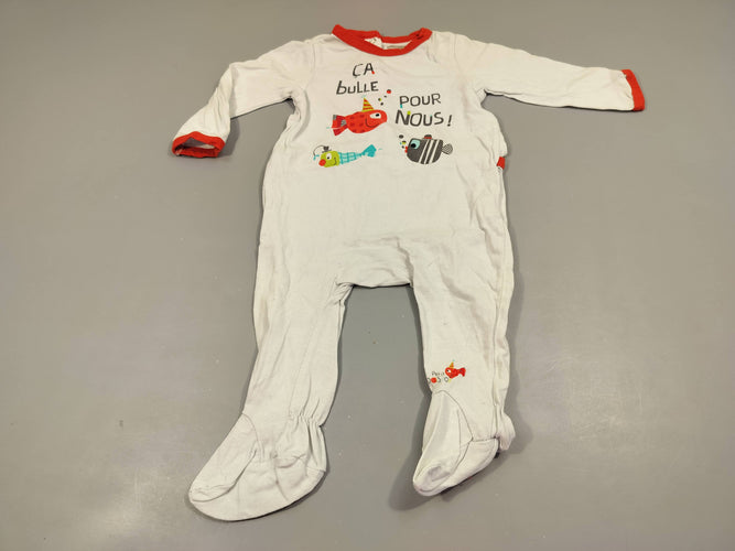 Pyjama jersey blanc poissons "ça bulle pour nous!" 100% coton, moins cher chez Petit Kiwi