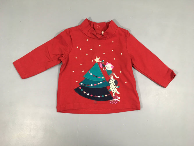 T-shirt m.l col montant rouge sapin noël, moins cher chez Petit Kiwi