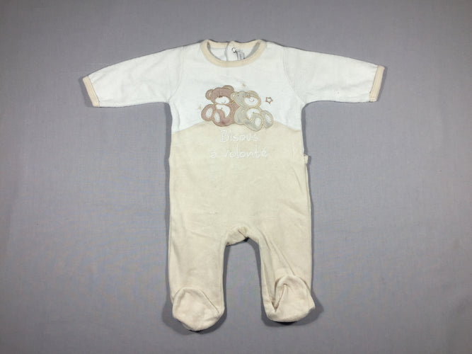 Pyjama velours beige et blanc - 2 ours, moins cher chez Petit Kiwi