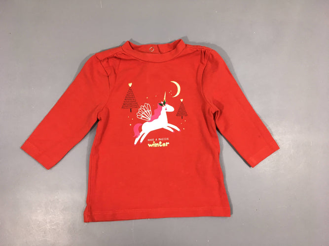 T-shirt m.l rouge orangé Licorne pressions au dos, moins cher chez Petit Kiwi