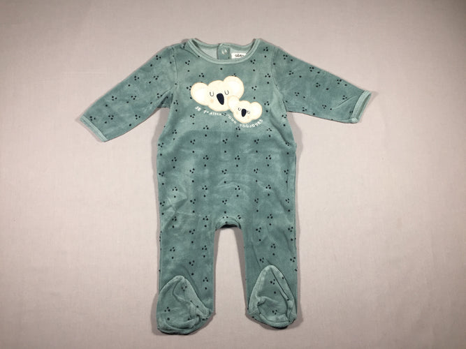 Pyjama velours vert koala, moins cher chez Petit Kiwi