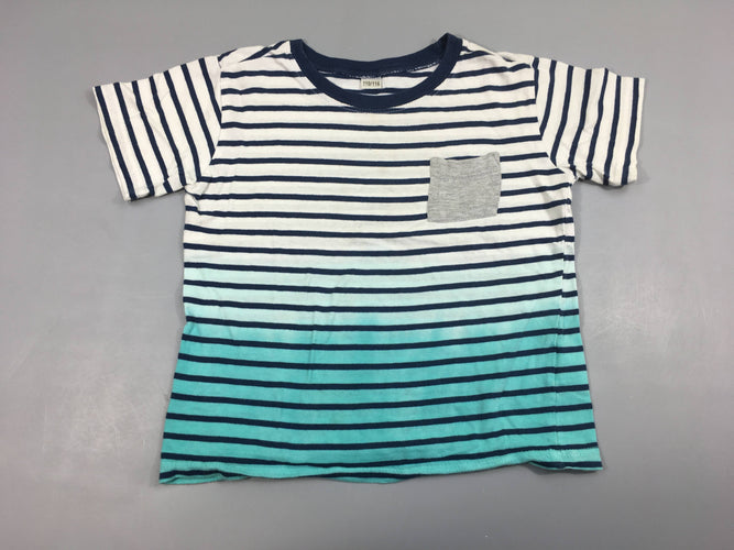 T-shirt m.c blanc rayé bleu, moins cher chez Petit Kiwi