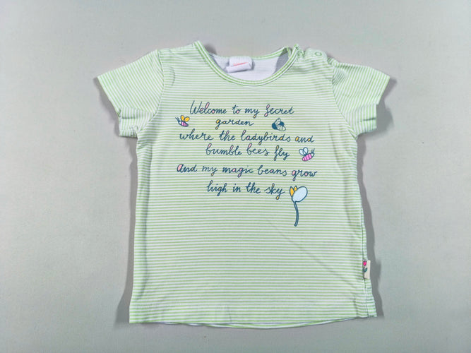 T-shirt m.c rayé blanc/vert "Welcome to my secret garden...", moins cher chez Petit Kiwi