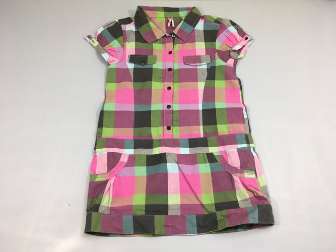 Robe chemise m.c carreaux rose/vert/bleu, moins cher chez Petit Kiwi