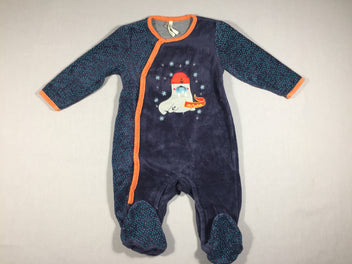 Pyjama velours bleu marine - bord orange - points truquoises - Morse