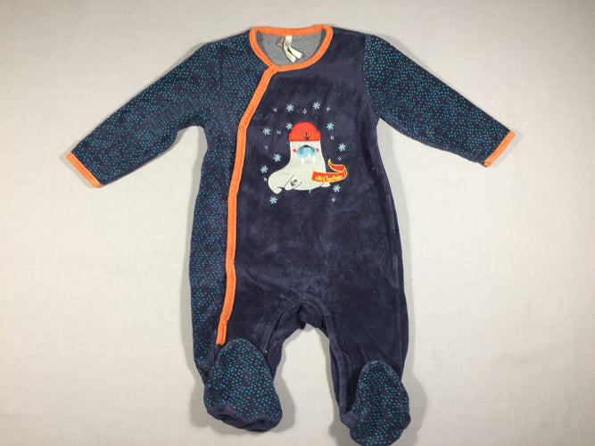 Pyjama velours bleu marine - bord orange - points truquoises - Morse, moins cher chez Petit Kiwi