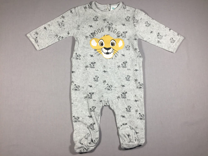 Pyjama velours gris Lionceau - Good night, moins cher chez Petit Kiwi