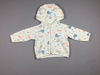 Gilet zippé à capuche blanc - baleines et renards - intérieur softy - TB état