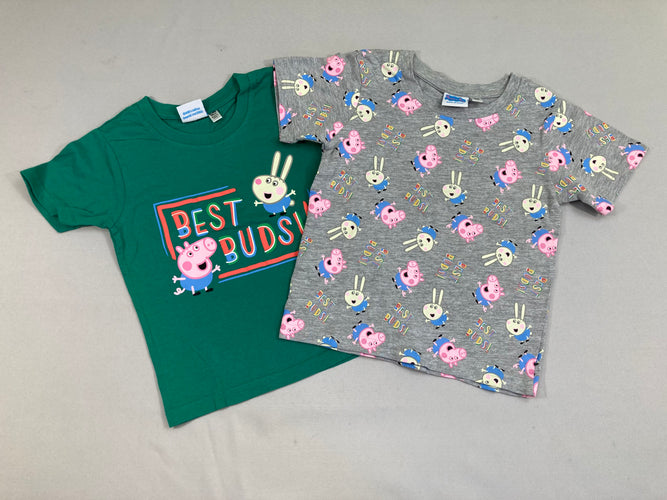 2 T-shirt m.c gris/vert Peppa, moins cher chez Petit Kiwi