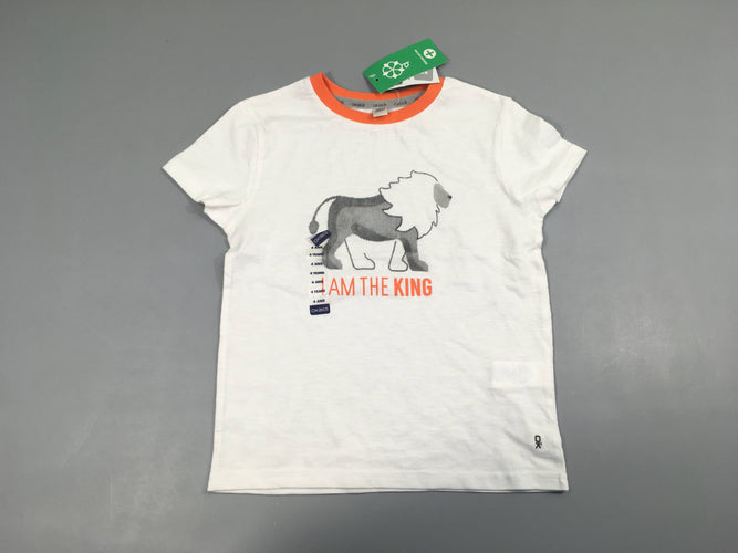 NEUF T-shirt m.c blanc/orange lion relief, moins cher chez Petit Kiwi