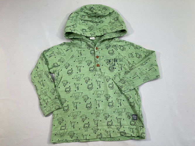 T-shirt m.l à capuche vert flammé animaux, moins cher chez Petit Kiwi