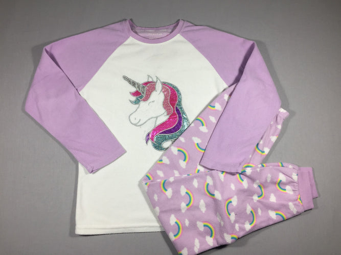 Pyjama 2pcs velours blanc et mauve - licorne et arc-en-ciel, moins cher chez Petit Kiwi