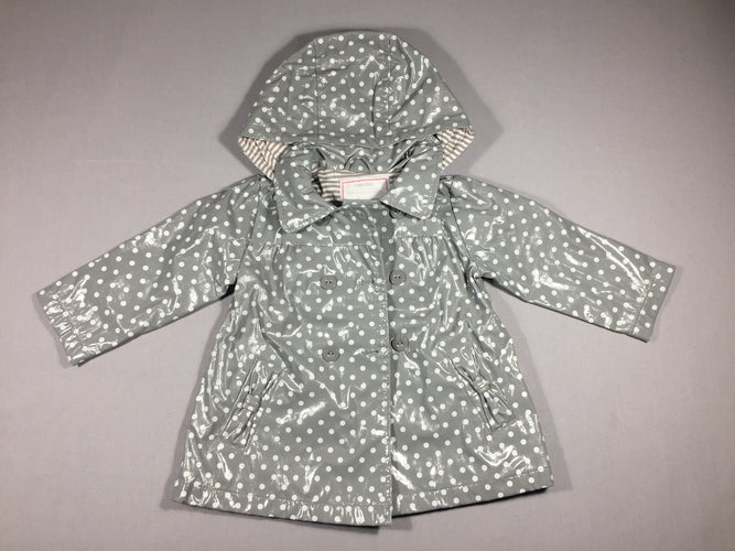 Manteau à capuche amovible - toile cirée grise - pois blancs, moins cher chez Petit Kiwi