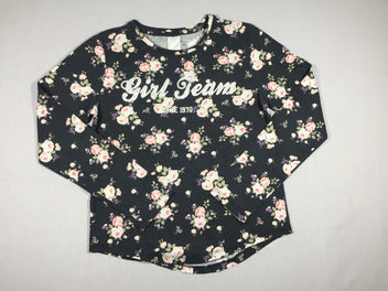 T-shirt m.l noir fleurs roses Girl Team (paillettes)