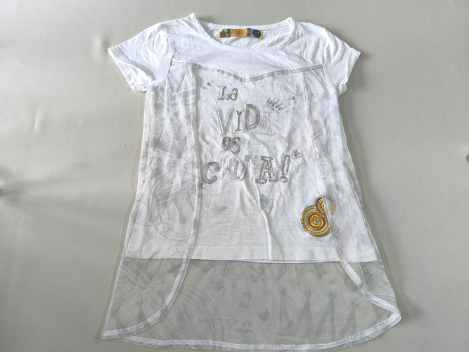 T-shirt m.c blanc "La vida es chula!" sequins voile dans le dos, moins cher chez Petit Kiwi