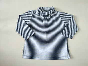 T-shirt m.l col roulé rayé blanc/bleu marine