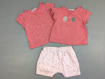 2 T-shirts m.c roses +short drapeaux, un peu bouloché