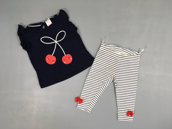 T-shirt m.c bleu foncé cerises + legging rayé