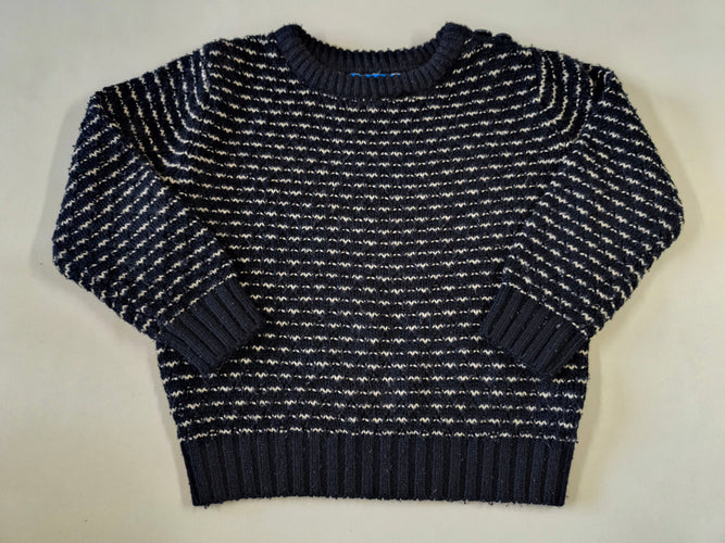 Pull col rond mailles bleu marine/blanc, moins cher chez Petit Kiwi