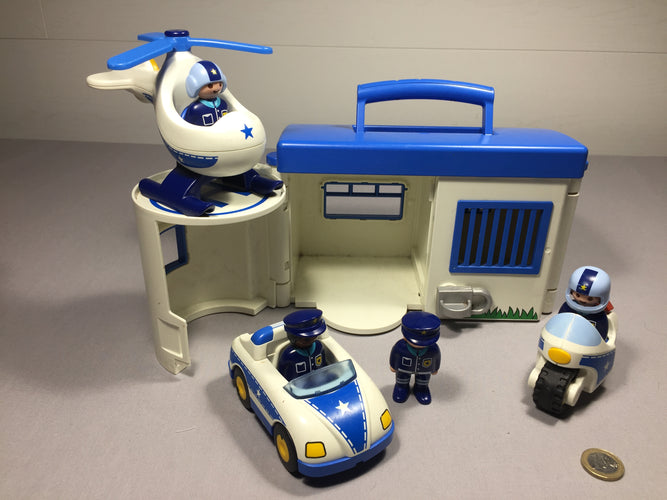 Playmobil 1 2 3 - Commissariat de police transportable - tel que sur la photo, moins cher chez Petit Kiwi