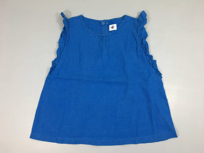 Blouse oversize bleue 100% Lin froufrou manches, moins cher chez Petit Kiwi