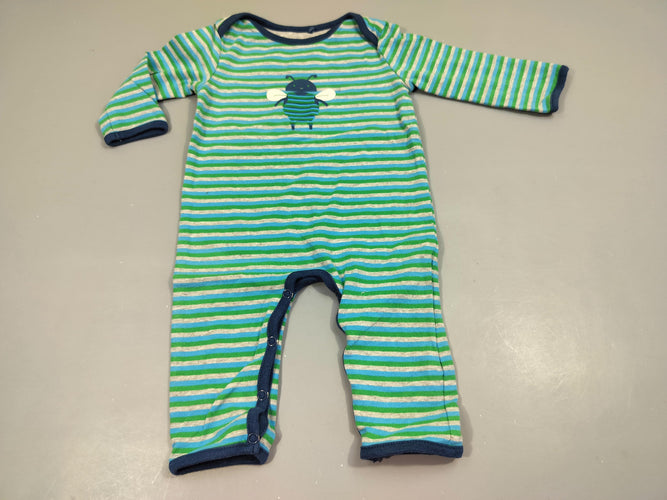 Pyjama jersey rayé vert, bleu, gris , insecte 95% coton 5% élastanne, moins cher chez Petit Kiwi