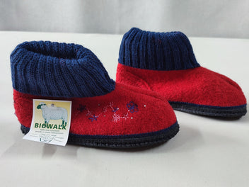 NEUF! Chaussons rouges et bleus à semelles noires, 100% laine vierge, Biowalk, 31