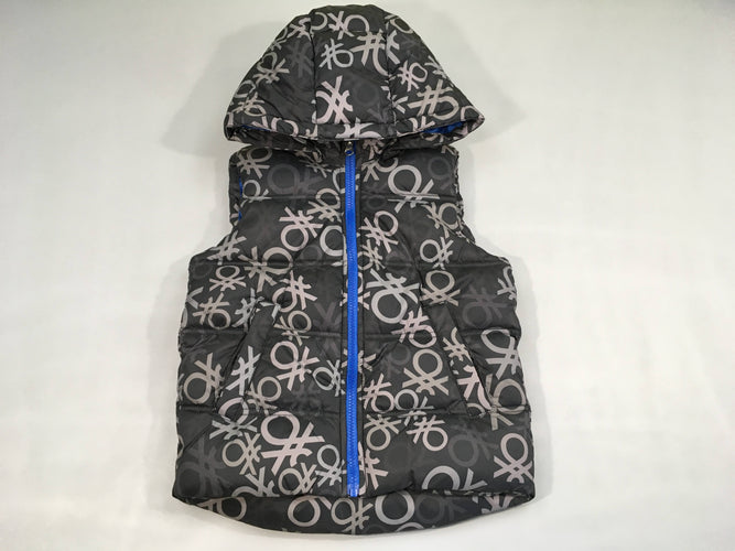 NEUF bodywarmer zippé à capuche gris foncé motifs, moins cher chez Petit Kiwi