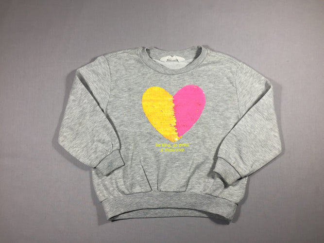 Sweat gris flammé - coeur à sequins réversibles, moins cher chez Petit Kiwi