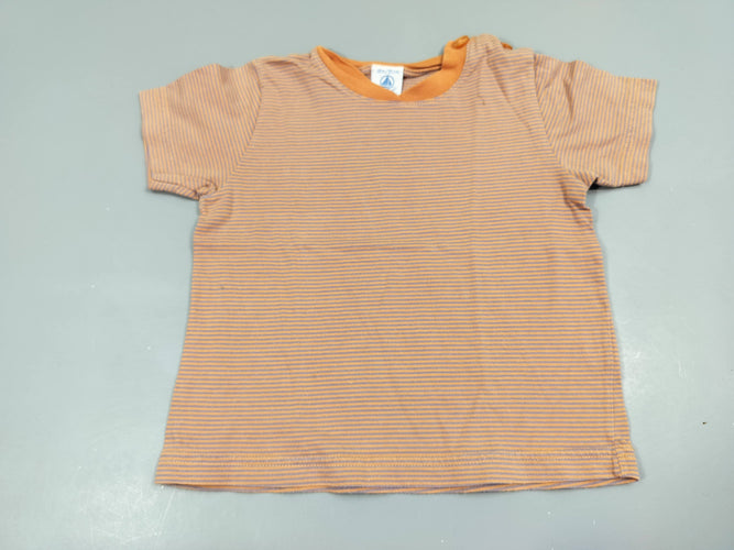 T-shirt m.c orange rayé bleu   100% coton, moins cher chez Petit Kiwi