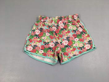 Short jersey bleu flammé fleurs