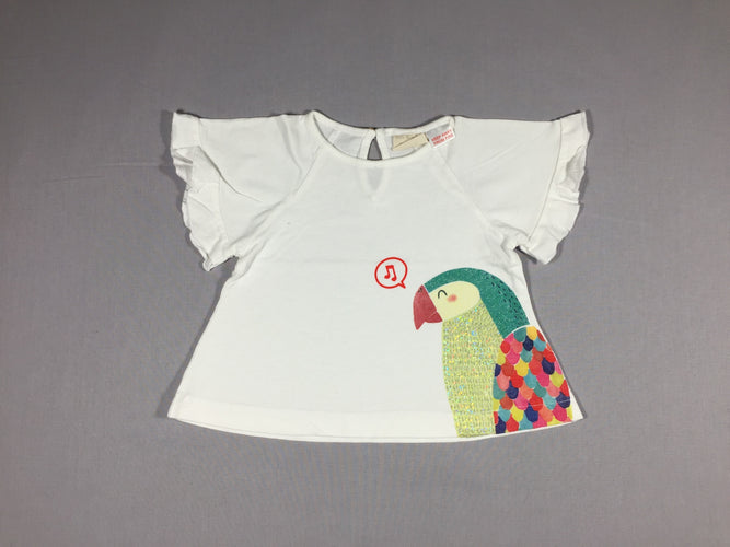 T-shirt m.c blanc perroquet, moins cher chez Petit Kiwi