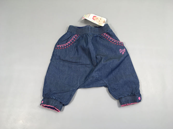 NEUF sarouel denim fleur brodée doublé jersey, moins cher chez Petit Kiwi