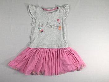 Robe m.c bi-matière grise-rose tulle Be happy-Boulochée sur jersey