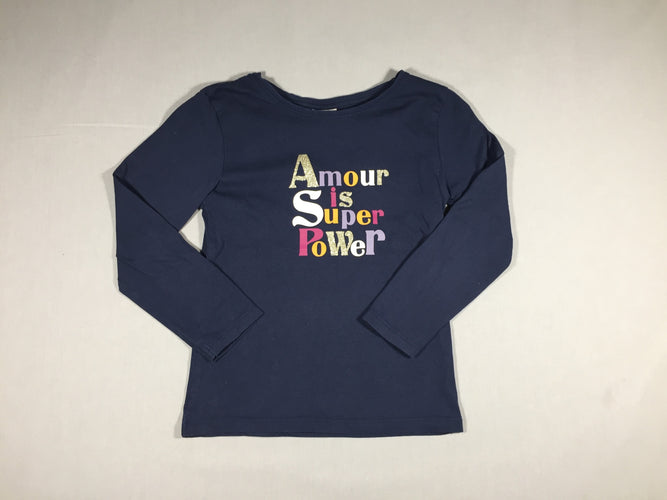 T-shirt m.l bleu marine Amour is super power, moins cher chez Petit Kiwi