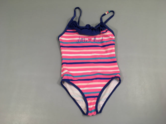 Maillot rose rayé bleu, moins cher chez Petit Kiwi