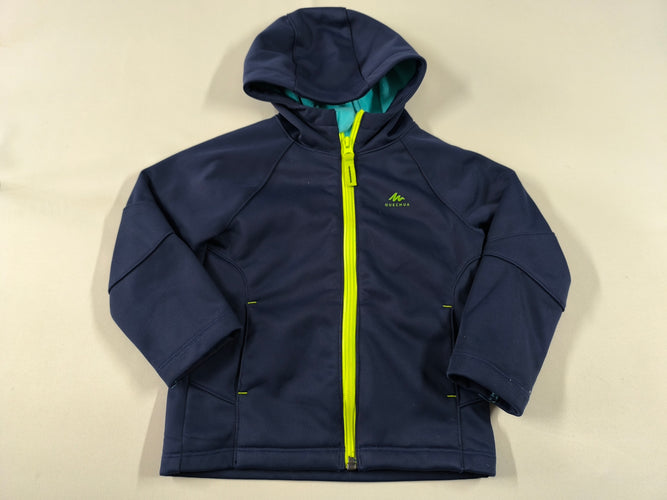 Veste à capuche bleue foncée zip vert fluo doublée polar vert, moins cher chez Petit Kiwi