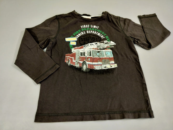 T-shirt m.l gris anthracite , camion de pompier, moins cher chez Petit Kiwi