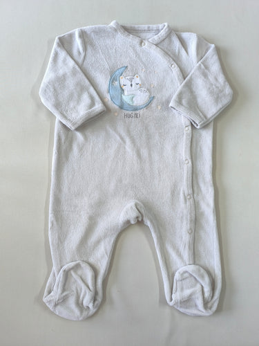 Pyjama velours gris clair chat sur lune "Hug me!", moins cher chez Petit Kiwi