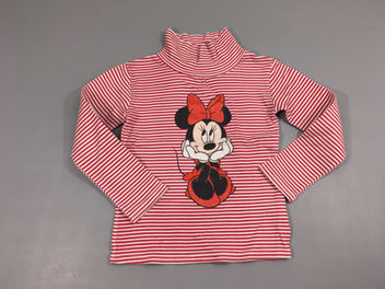 T-shirt m.l col roulé rayé rose et blanc, Minnie Disney