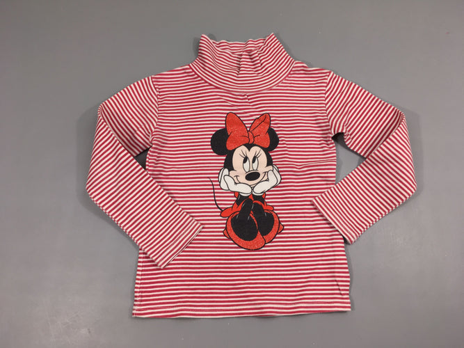 T-shirt m.l col roulé rayé rose et blanc, Minnie Disney, moins cher chez Petit Kiwi