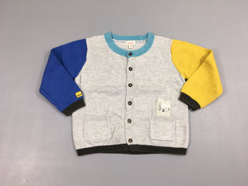 Gilet gris chiné/jaune/bleu chat